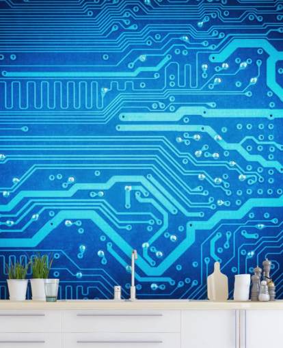 papel pintado azul personalizable para videojuegos llamado Circuit Board para dormitorios de adolescentes