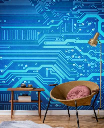 blue customisable gaming wallpaper called Circuit Board for teen's bedrooms