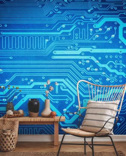 blue customisable gaming wallpaper called Circuit Board for teen's bedrooms