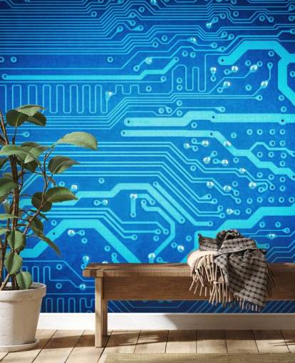 papel pintado azul personalizable para videojuegos llamado Circuit Board para dormitorios de adolescentes