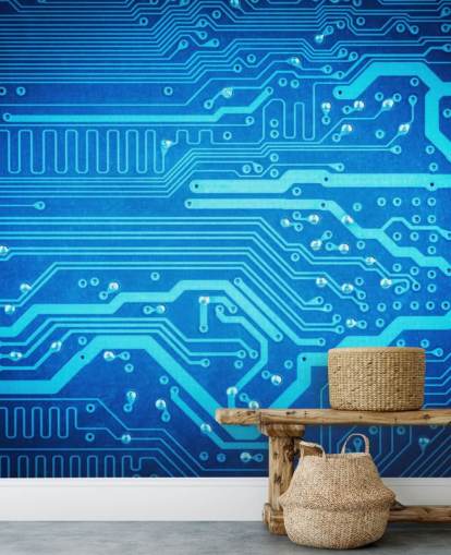 sininen muokattava pelitapetti nimeltä Circuit Board teini-ikäisten makuuhuoneisiin