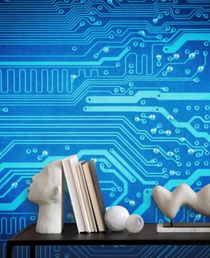 blue customizable gaming wallpaper called Circuit Board for teen's bedrooms