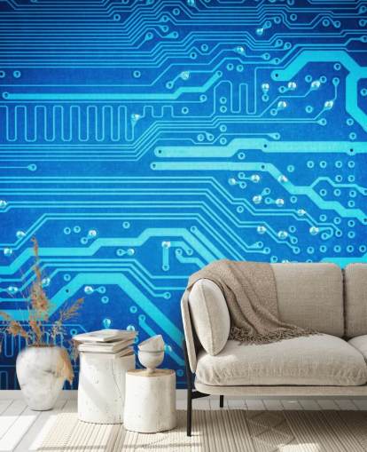 blue customisable gaming wallpaper called Circuit Board for teen's bedrooms