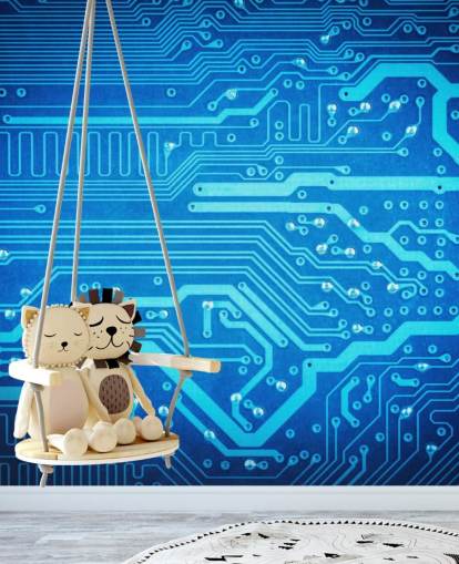 sfondo da gioco personalizzabile blu chiamato Circuit Board per camerette per adolescenti