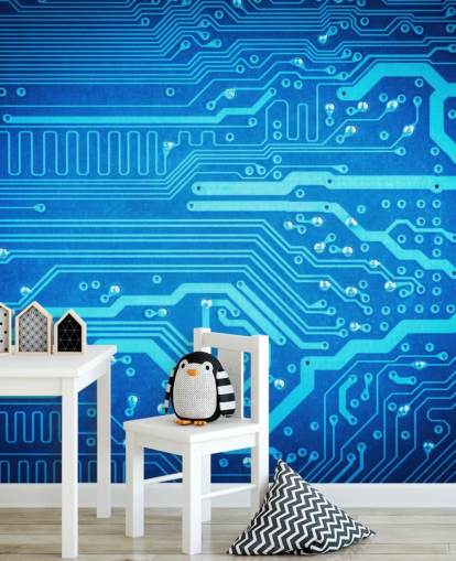 sfondo da gioco personalizzabile blu chiamato Circuit Board per camerette per adolescenti