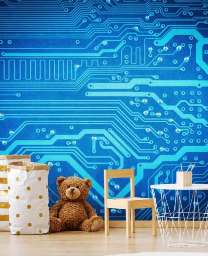 blue customisable gaming wallpaper called Circuit Board for teen's bedrooms