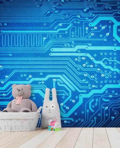 sfondo da gioco personalizzabile blu chiamato Circuit Board per camerette per adolescenti