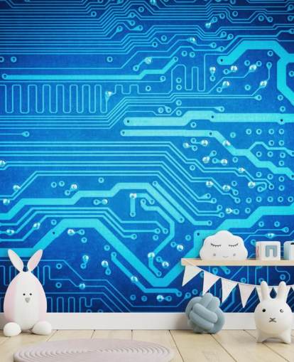 blue customisable gaming wallpaper called Circuit Board for teen's bedrooms