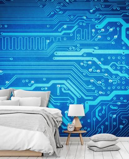 papel pintado azul personalizable para videojuegos llamado Circuit Board para dormitorios de adolescentes
