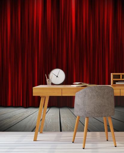 Theater Stage with Red Curtains in Spotlight Theatre Stage Wallpaper 