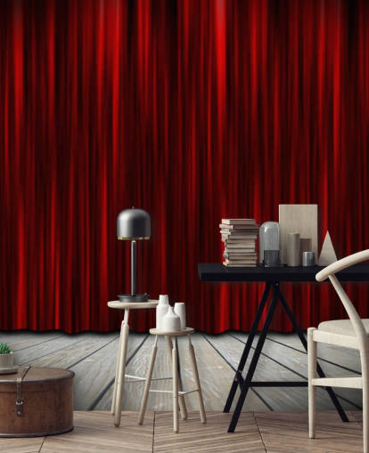 Theater Stage with Red Curtains in Spotlight Theatre Stage Wallpaper 