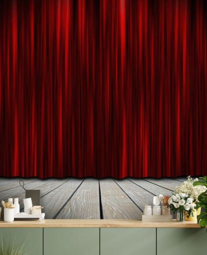 Teatteri vaiheessa punaiset verhot valokeilassa Theatre Stage Wallpaper 