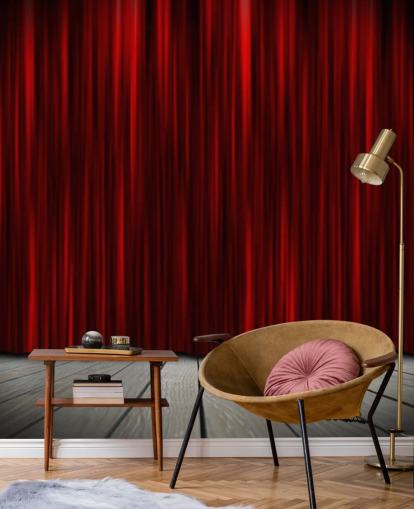 Theatre Stage with Red Curtains in Spotlight Theatre Stage Wallpaper 