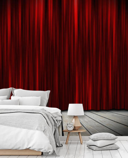 Teaterscene med røde gardiner i spotlight Theatre Stage Wallpaper 