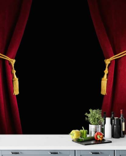 Rood fluwelen gordijn met kwastje Red Velvet Wallpaper 