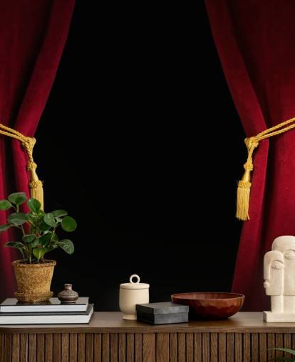 Red Velvet Curtain with Tassel Red Velvet Wallpaper 