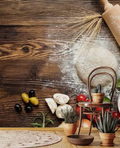 Bread Dough Tomatoes and Rolling Pin Wall Mural