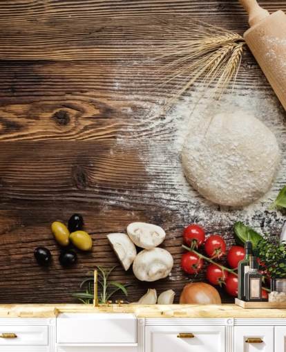 Leipä taikina tomaatit ja Rolling Pin seinämaalaus