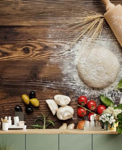 Bread Dough Tomatoes and Rolling Pin Wall Mural
