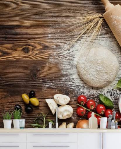 Brød dej tomater og kagerulle vægmaleri Brød dej tomater og kagerulle vægmaleri