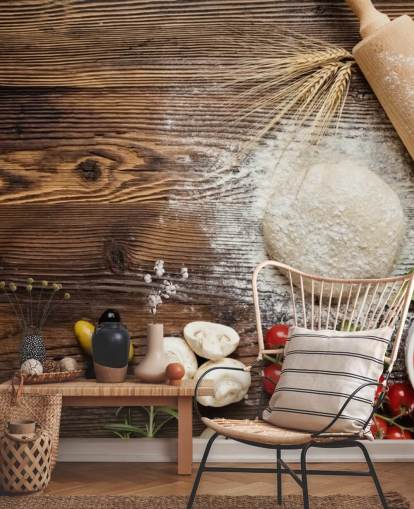 Mural de pared Masa de pan, tomates y rodillo