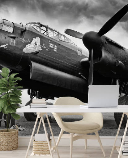 svartvit RAF tapetväggmålning som heter Avro Lancaster och Crew för kontor, vardagsrum och företag