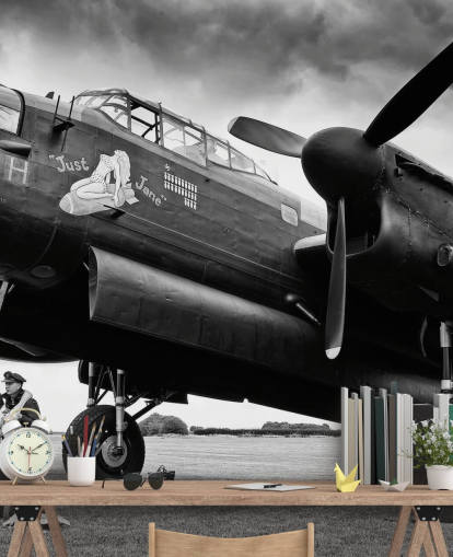 black and white RAF wallpaper mural called Avro Lancaster and Crew for offices, living rooms and businesses black and white RAF wallpaper mural called Avro Lancaster and Crew for offices, living rooms and businesses