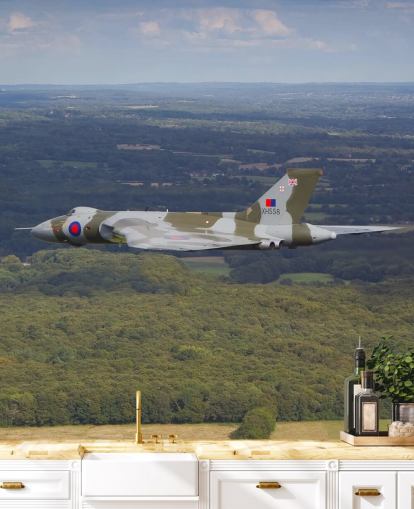 Avro Vulcan bombplan över landsbygden väggmålning