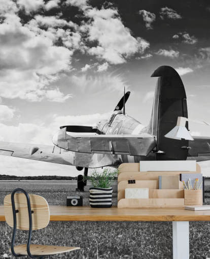 Papel Pintado Río de Aviones en blanco y negro Papel Pintado Río de Aviones en blanco y negro