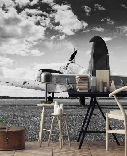 Black and White Rier of Plane Wallpaper