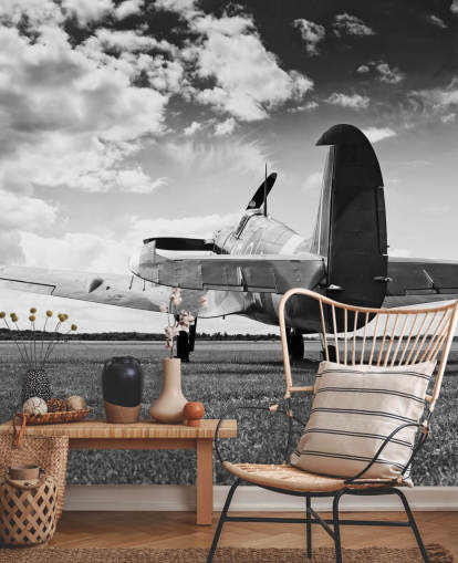 Black and White Rier of Plane Wallpaper