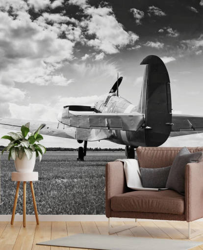 Papel Pintado Río de Aviones en blanco y negro Papel Pintado Río de Aviones en blanco y negro