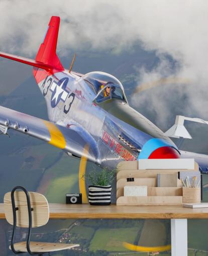 Flying Airplane over Fields Wallpaper