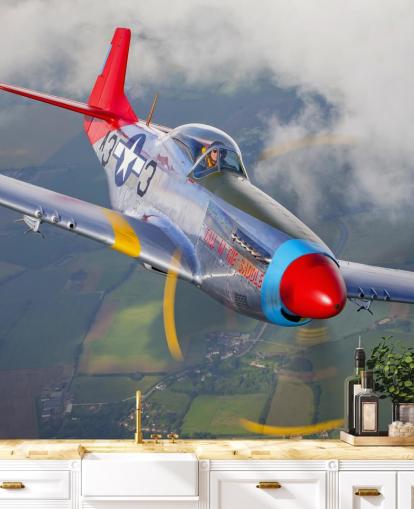 Flying Airplane over Fields Wallpaper