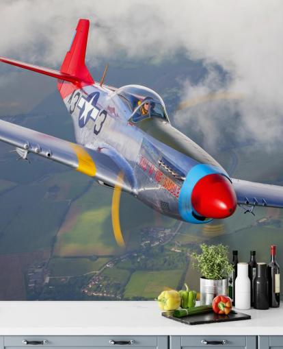 Flying Airplane over Fields Wallpaper