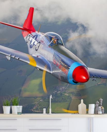 Flying Airplane over Fields Wallpaper