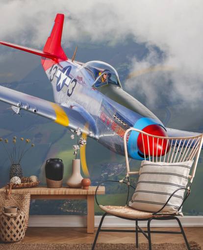 Flying Airplane over Fields Wallpaper