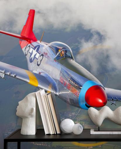 Flying Airplane over Fields Wallpaper