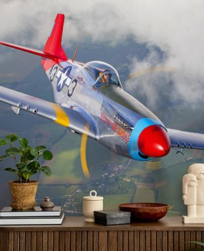 Flying Airplane over Fields Wallpaper