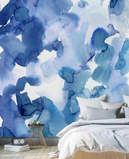 Papel pintado Acuarela de puntos azules y blancos