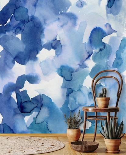 Papel pintado Acuarela de puntos azules y blancos Papel pintado Acuarela de puntos azules y blancos