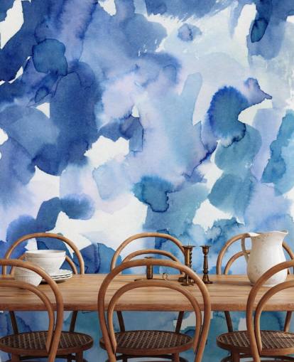 Blaue und weiße Punkte Aquarell-Tapete