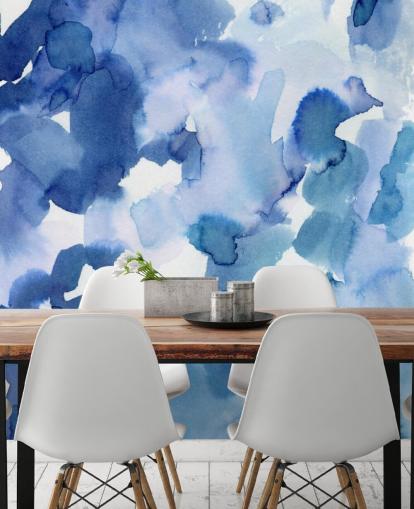 Papel pintado Acuarela de puntos azules y blancos