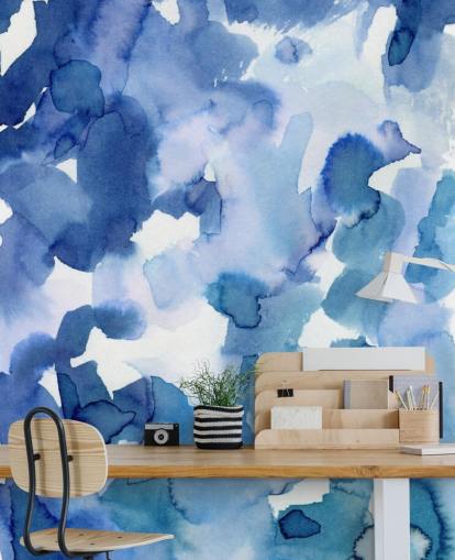Blue and White Dots Watercolor Wallpaper