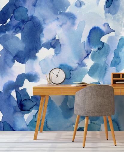 Papel pintado Acuarela de puntos azules y blancos