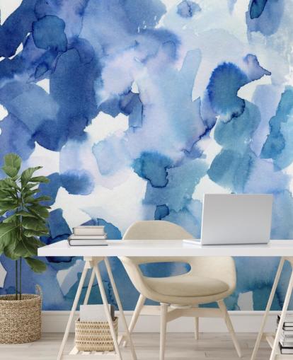 Blue and White Dots Watercolor Wallpaper