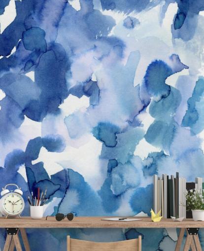 Papier Peint Aquarelle à Pois Bleus