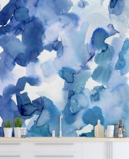 Blaue und weiße Punkte Aquarell-Tapete Blaue und weiße Punkte Aquarell-Tapete