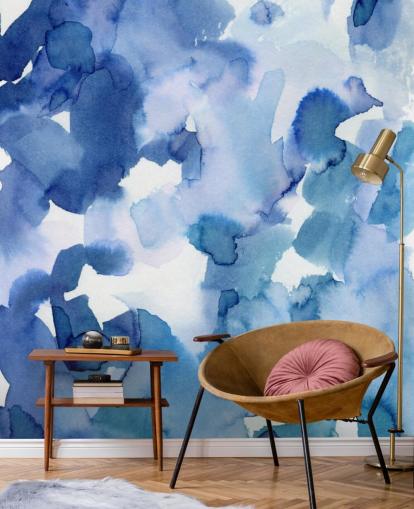 Papel de parede de aquarela de pontos azuis e brancos Papel de parede de aquarela de pontos azuis e brancos