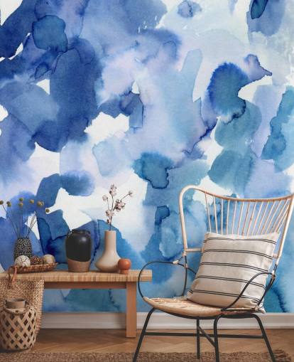 Papel pintado Acuarela de puntos azules y blancos